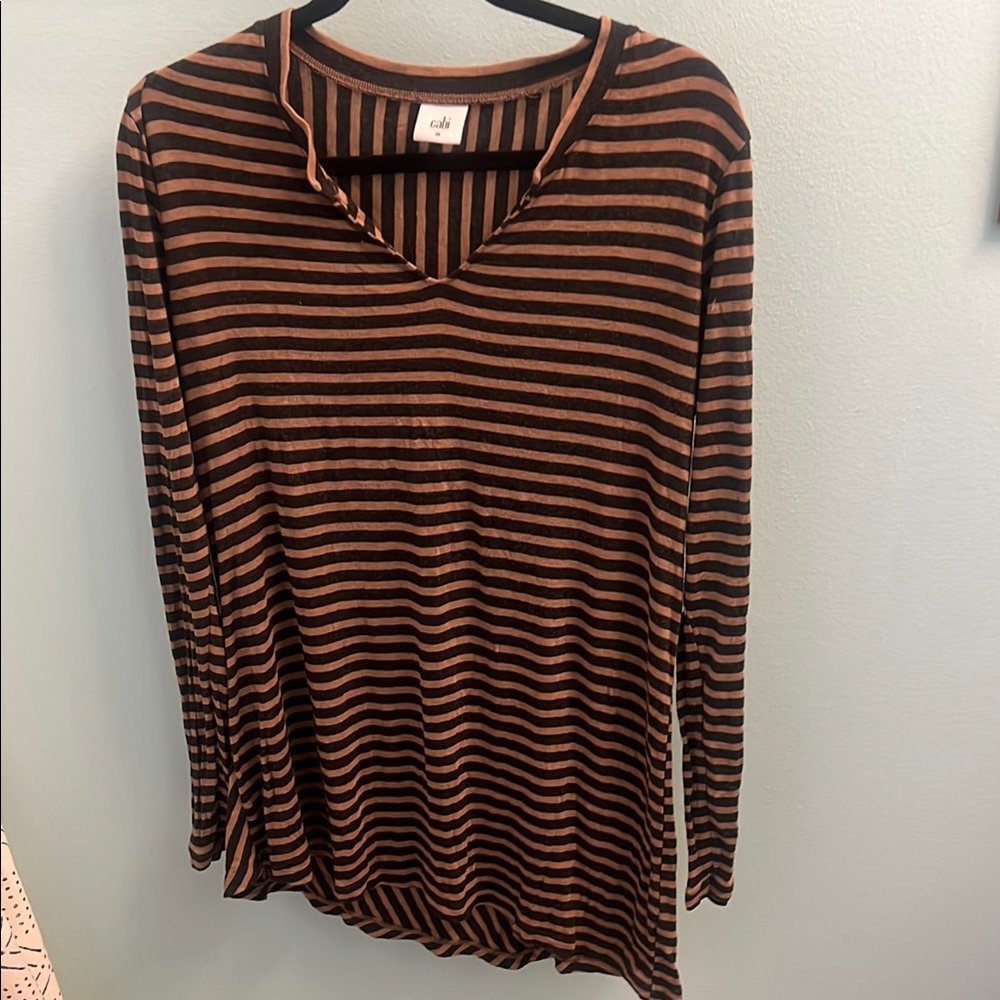 CAbi Brown and Black Ribbed Tunic Slant Top